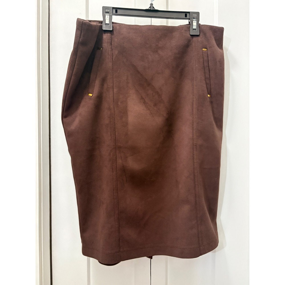 SOHO Apparel Brown Faux Suede Pencil Skirt Womens Large Gold Hardware 2989176